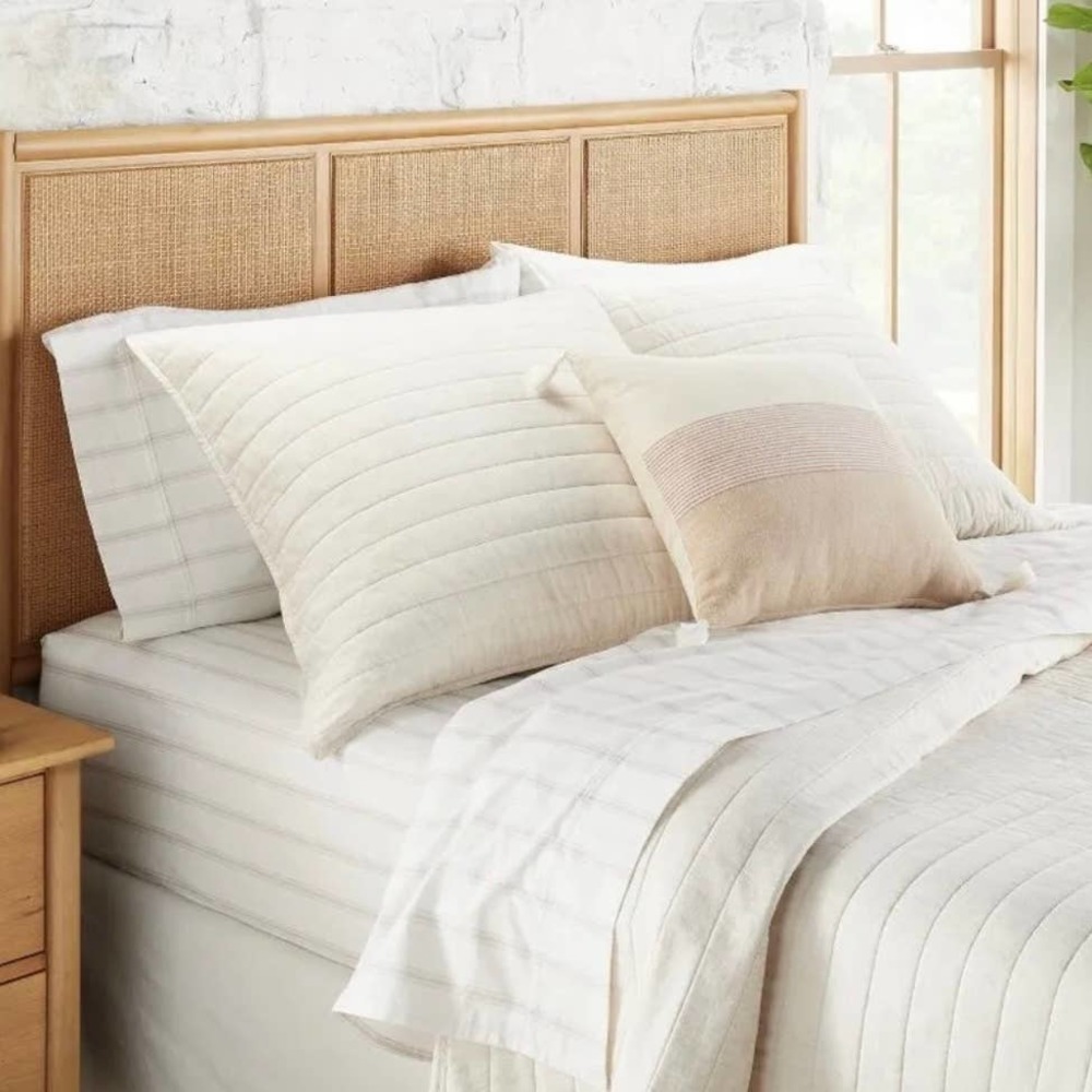 Heath & Hand Target Euro Sham Crosshatch Taupe 26 Inch Cotton